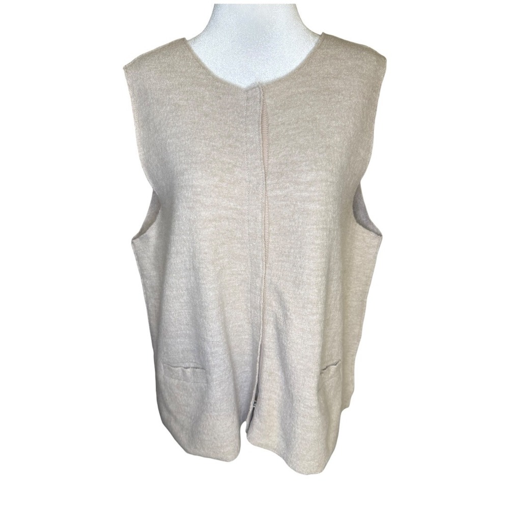 Eileen‎ Fisher Womens Oat Beige Boiled Wool Round Neck Vest Large NWT